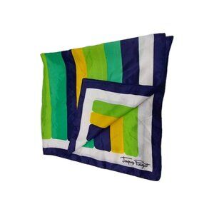Jaques Piaget Scarf Green White Blue Stripes Square 26" Made in Italy